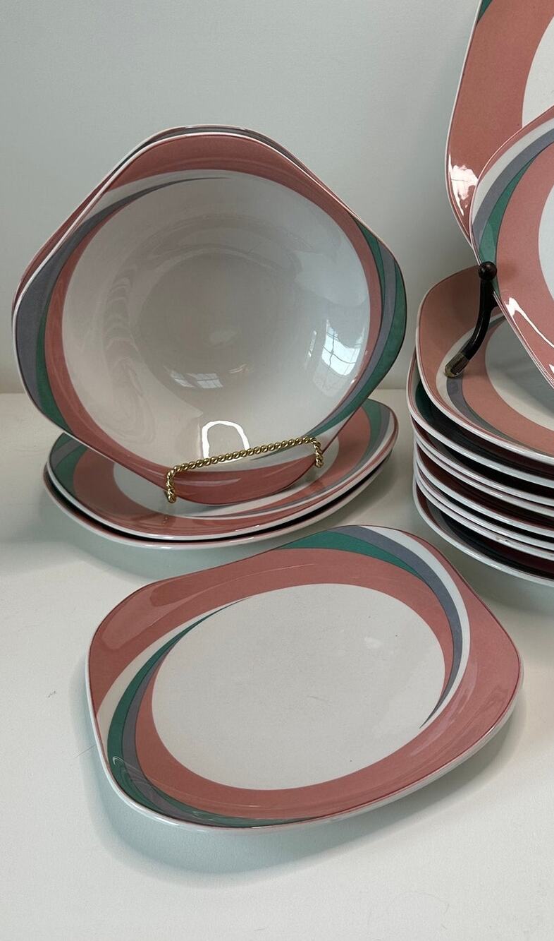 Vintage 2 (two) Salad Plates in Pinwheel Pink by Sango Quadrille Dishes